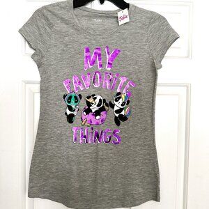 NWT Girls Justice Gray Short‎ Sleeve Top with Panda Bears